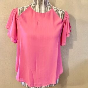 NWT Boutique Top Small Naked Zebra Pink Cold Shoulder Ruffled Short Sleeve Sheer